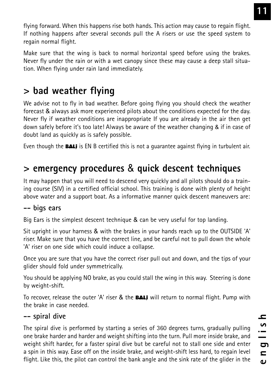 Bad weather flying, Emergency procedures & quick descent techniques | Windtech bali User Manual | Page 11 / 32