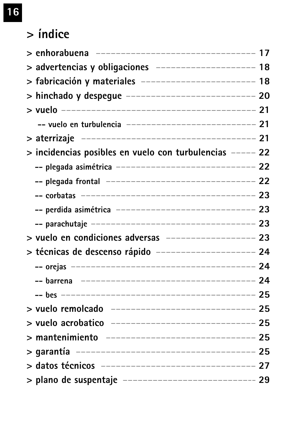 Índice | Windtech bali User Manual | Page 16 / 32