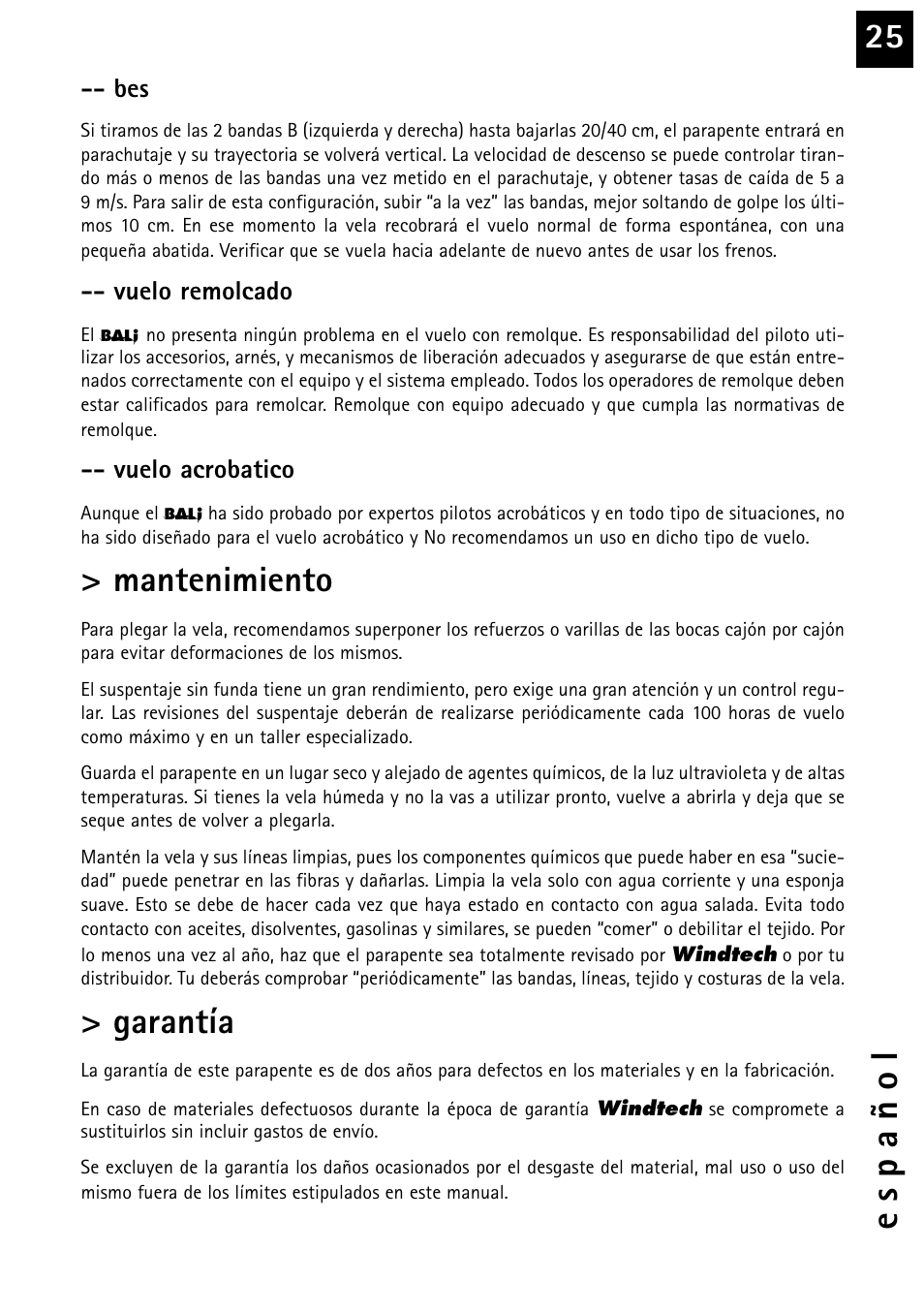 Mantenimiento, Garantía | Windtech bali User Manual | Page 25 / 32