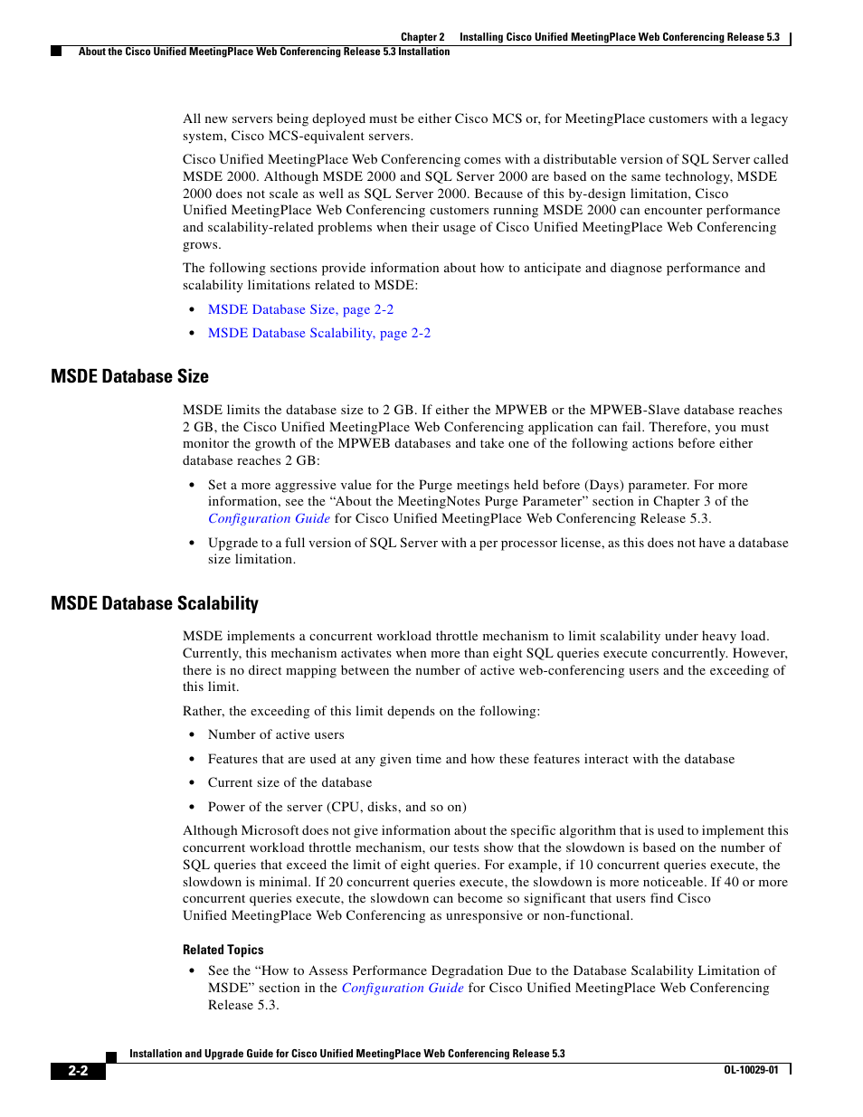 Msde database size, Msde database scalability | Cisco Conference Phone User Manual | Page 20 / 82