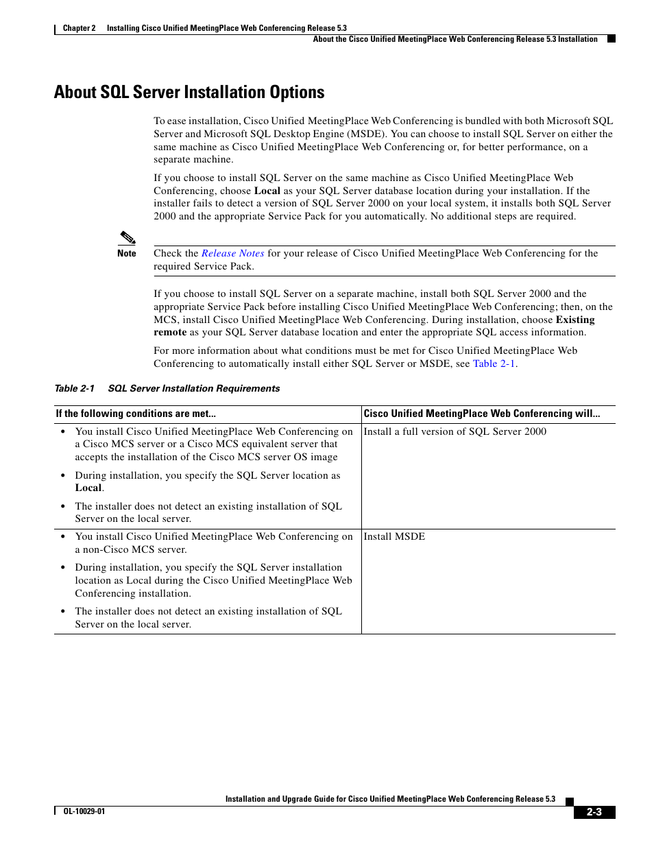 About sql server installation options | Cisco Conference Phone User Manual | Page 21 / 82