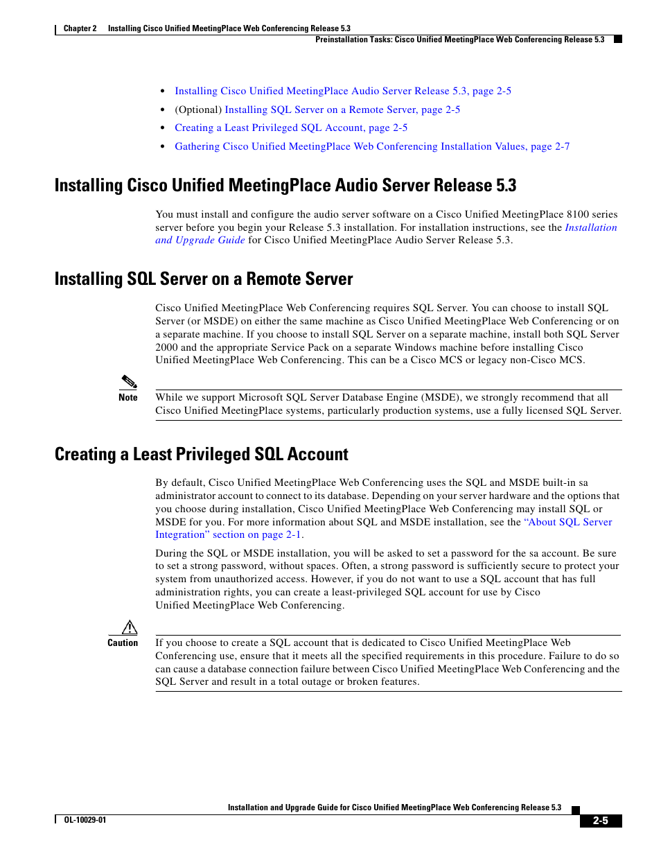 Installing sql server on a remote server, Creating a least privileged sql account | Cisco Conference Phone User Manual | Page 23 / 82