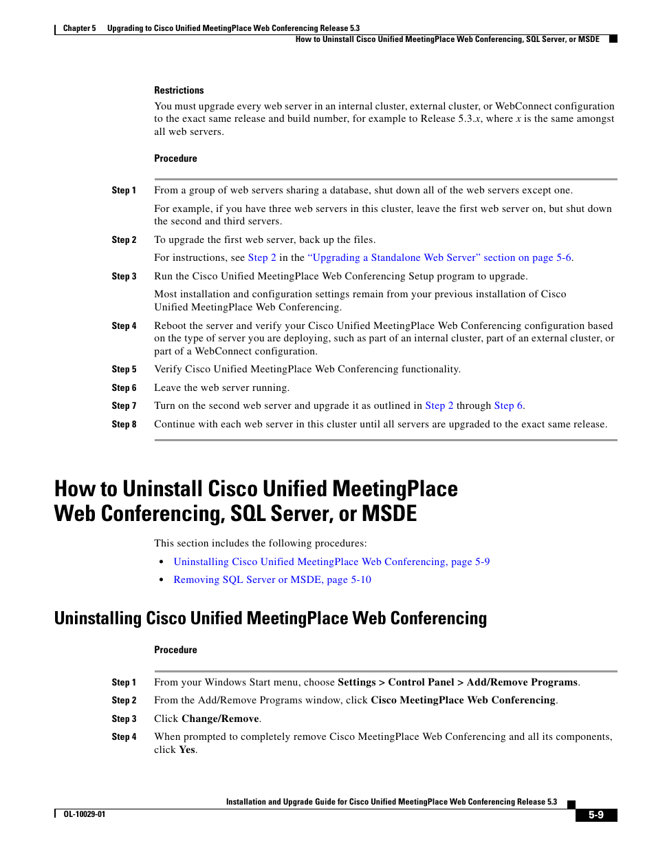 Uninstalling cisco unified meetingplace | Cisco Conference Phone User Manual | Page 73 / 82