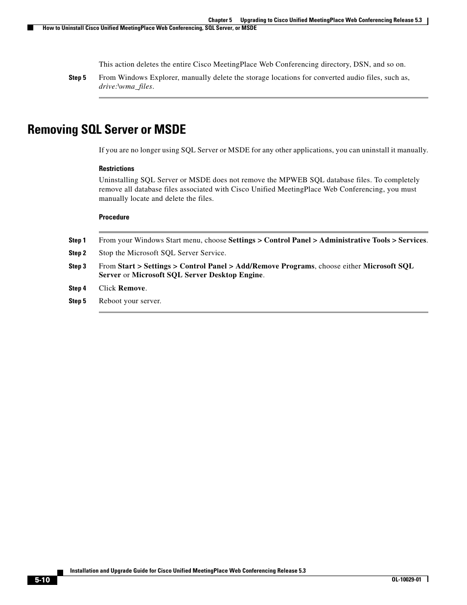 Removing sql server or msde | Cisco Conference Phone User Manual | Page 74 / 82