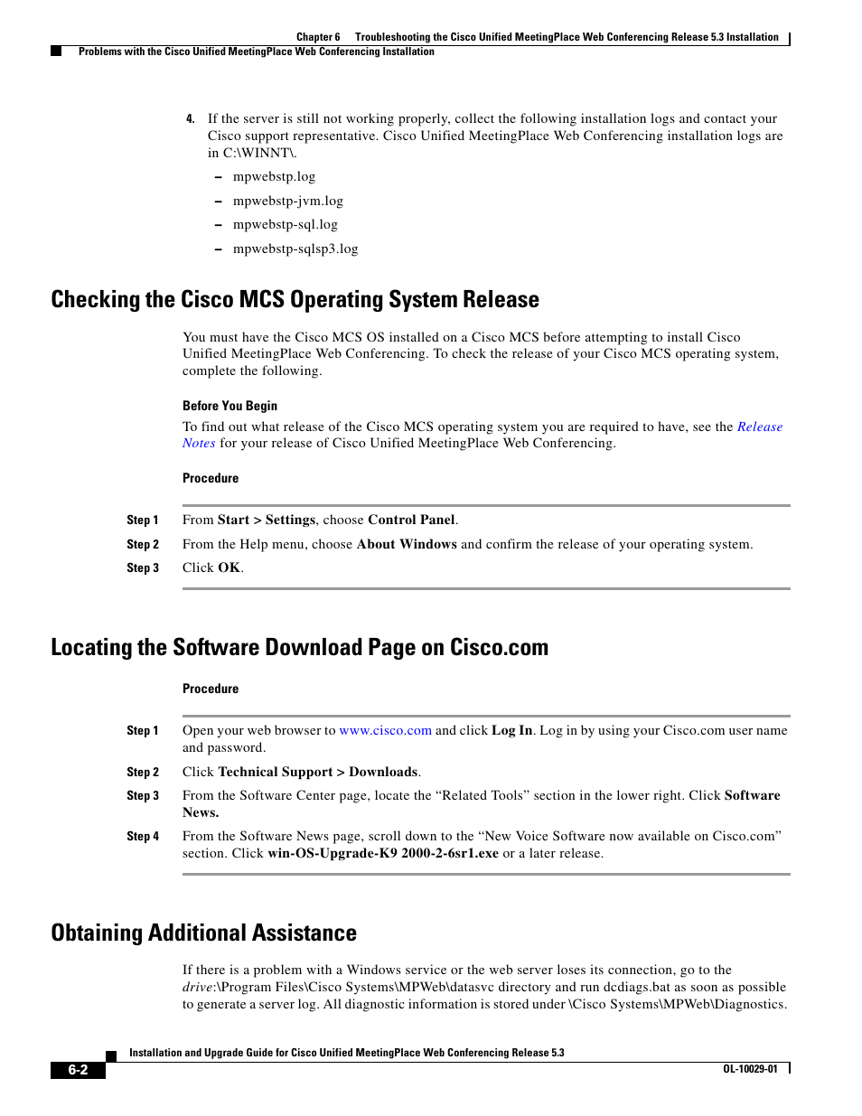 Checking the ciscomcs operating system release, Obtaining additional assistance, Checking the cisco mcs operating system release | Cisco Conference Phone User Manual | Page 76 / 82