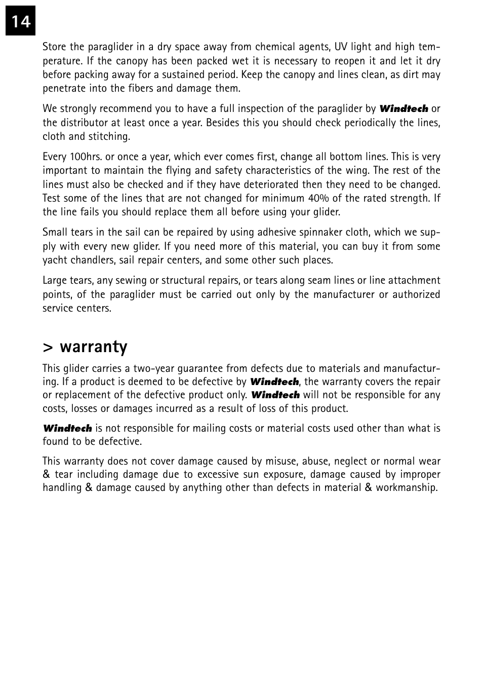 Warranty | Windtech fenix User Manual | Page 14 / 20