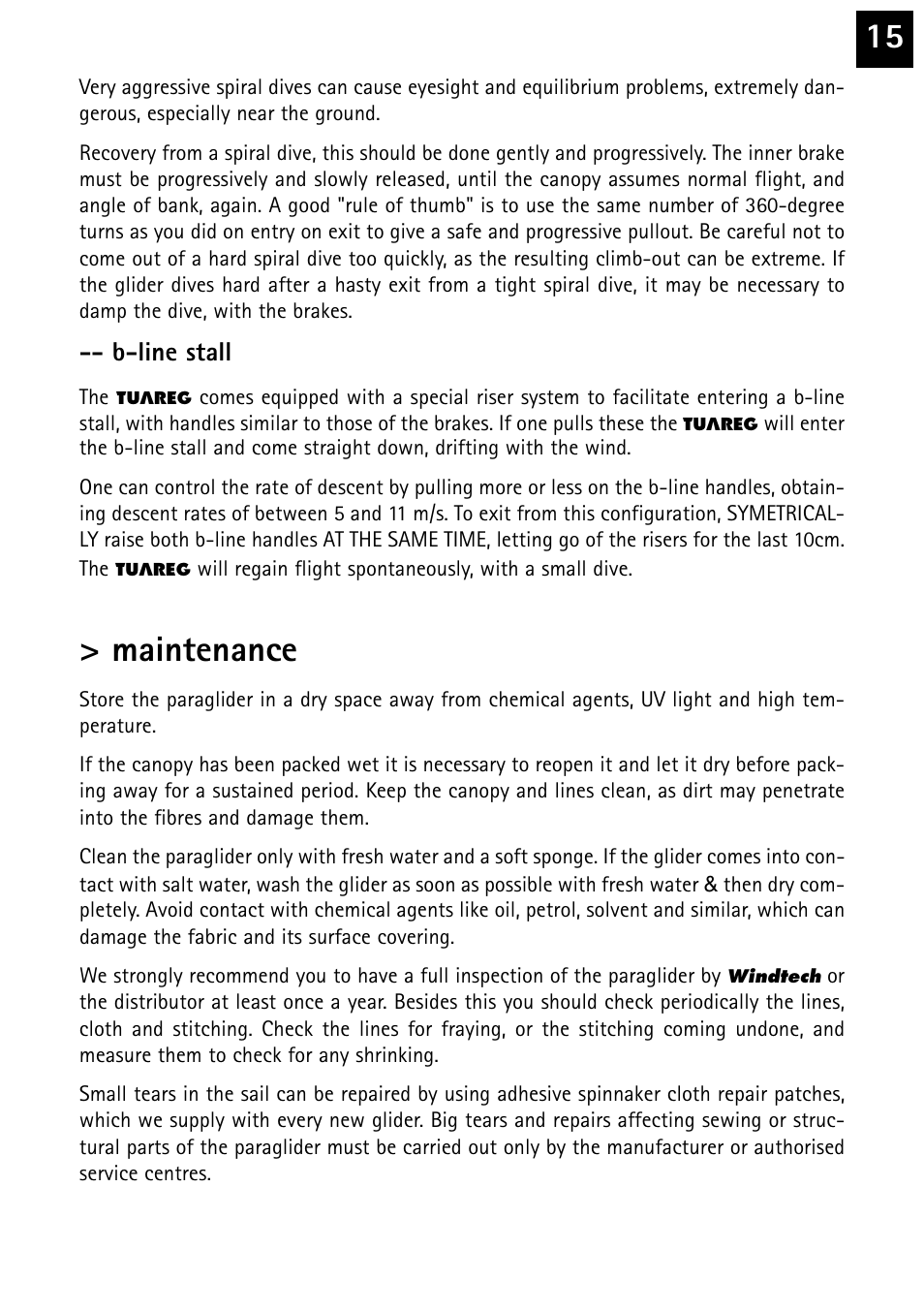 Maintenance | Windtech tuareg User Manual | Page 15 / 24