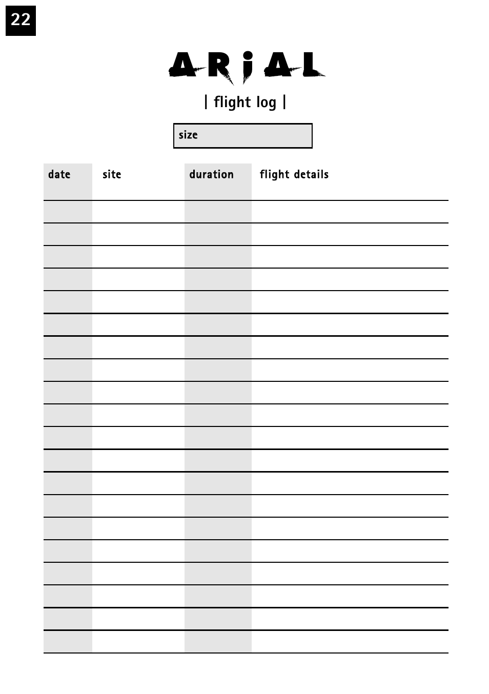 Flight log | Windtech arial User Manual | Page 22 / 24