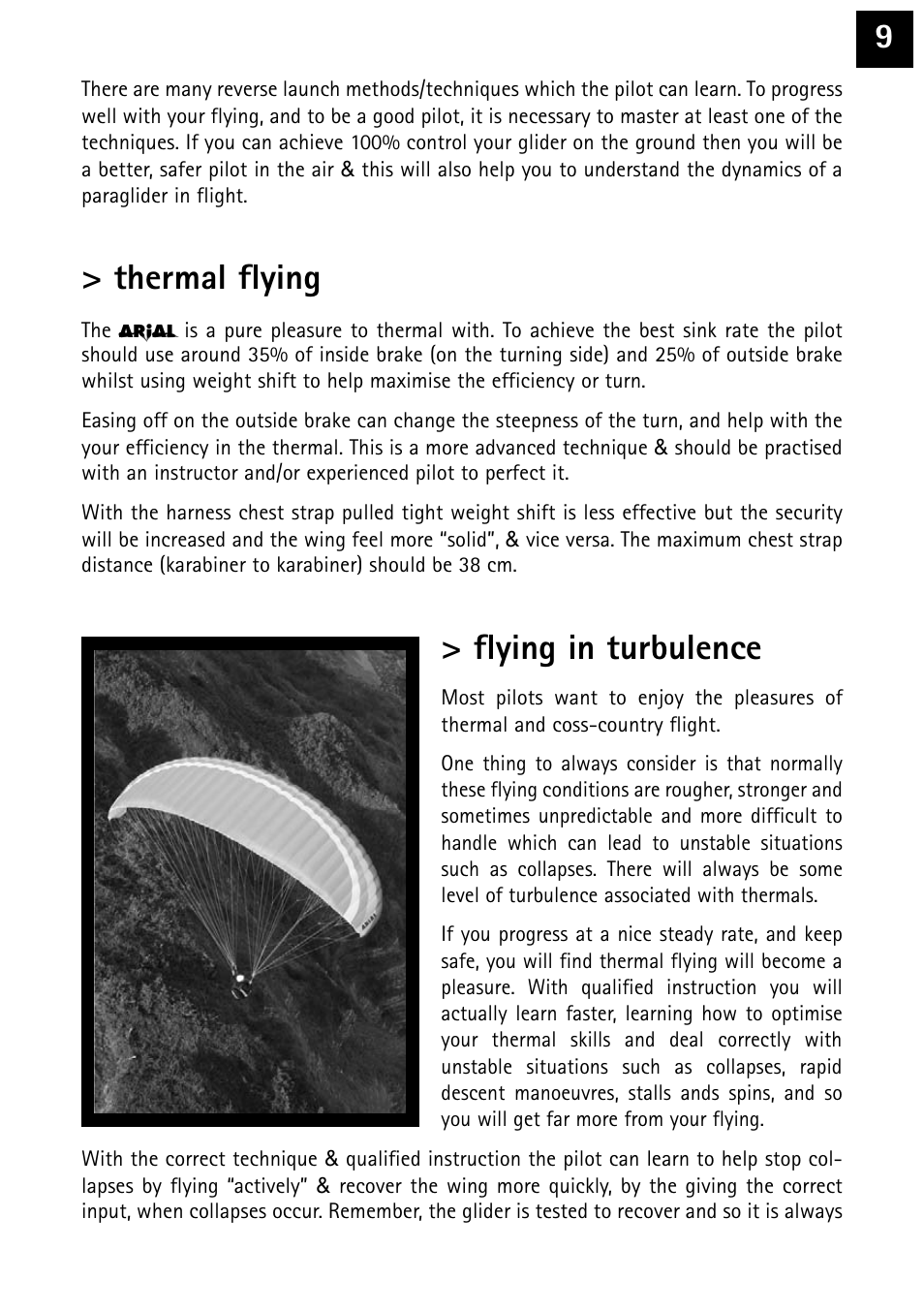 Thermal flying, Flying in turbulence | Windtech arial User Manual | Page 9 / 24