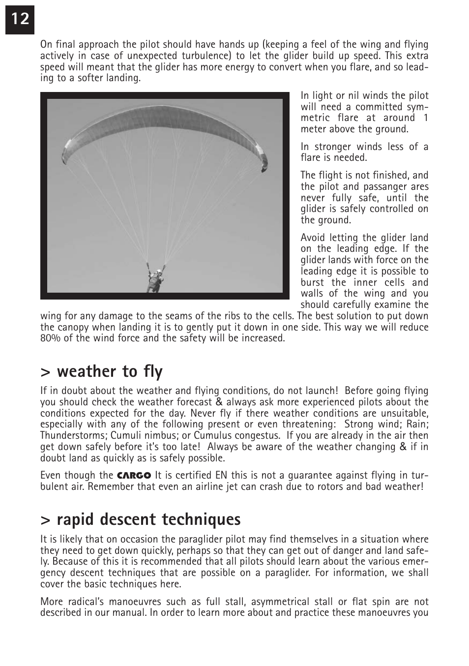 Weather to fly, Rapid descent techniques | Windtech cargo User Manual | Page 12 / 24