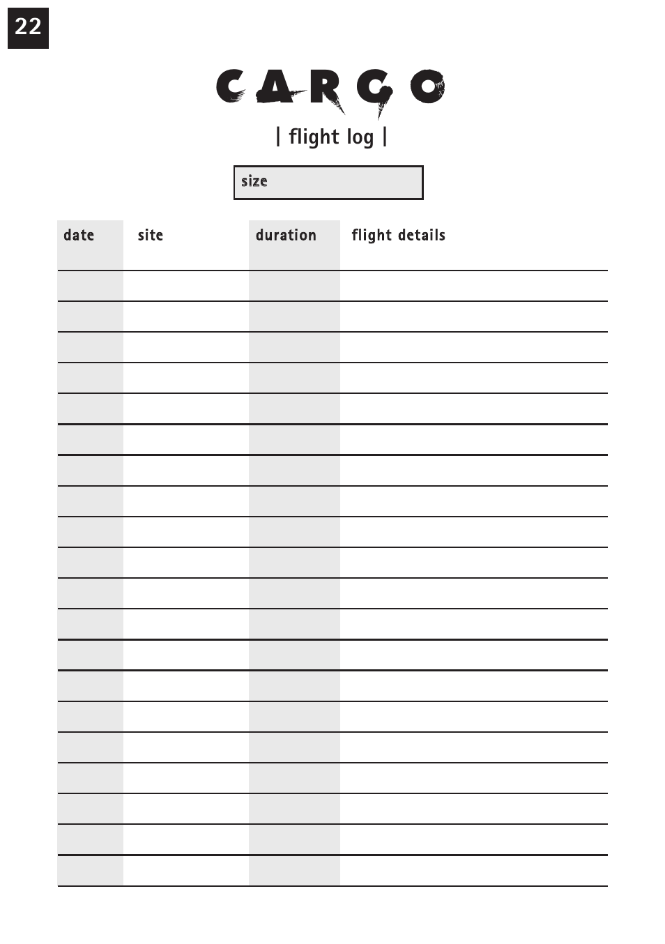 Flight log | Windtech cargo User Manual | Page 22 / 24