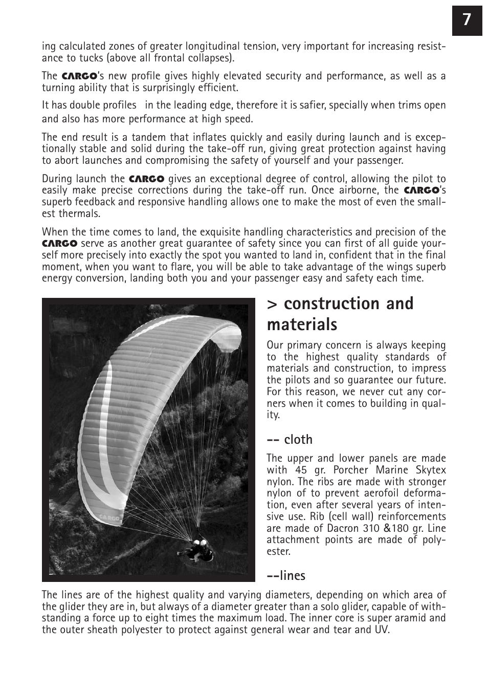 Construction and materials | Windtech cargo User Manual | Page 7 / 24