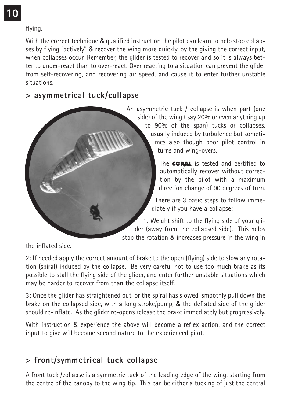 Asymmetrical tuck/collapse, Front/symmetrical tuck collapse | Windtech coral User Manual | Page 10 / 24
