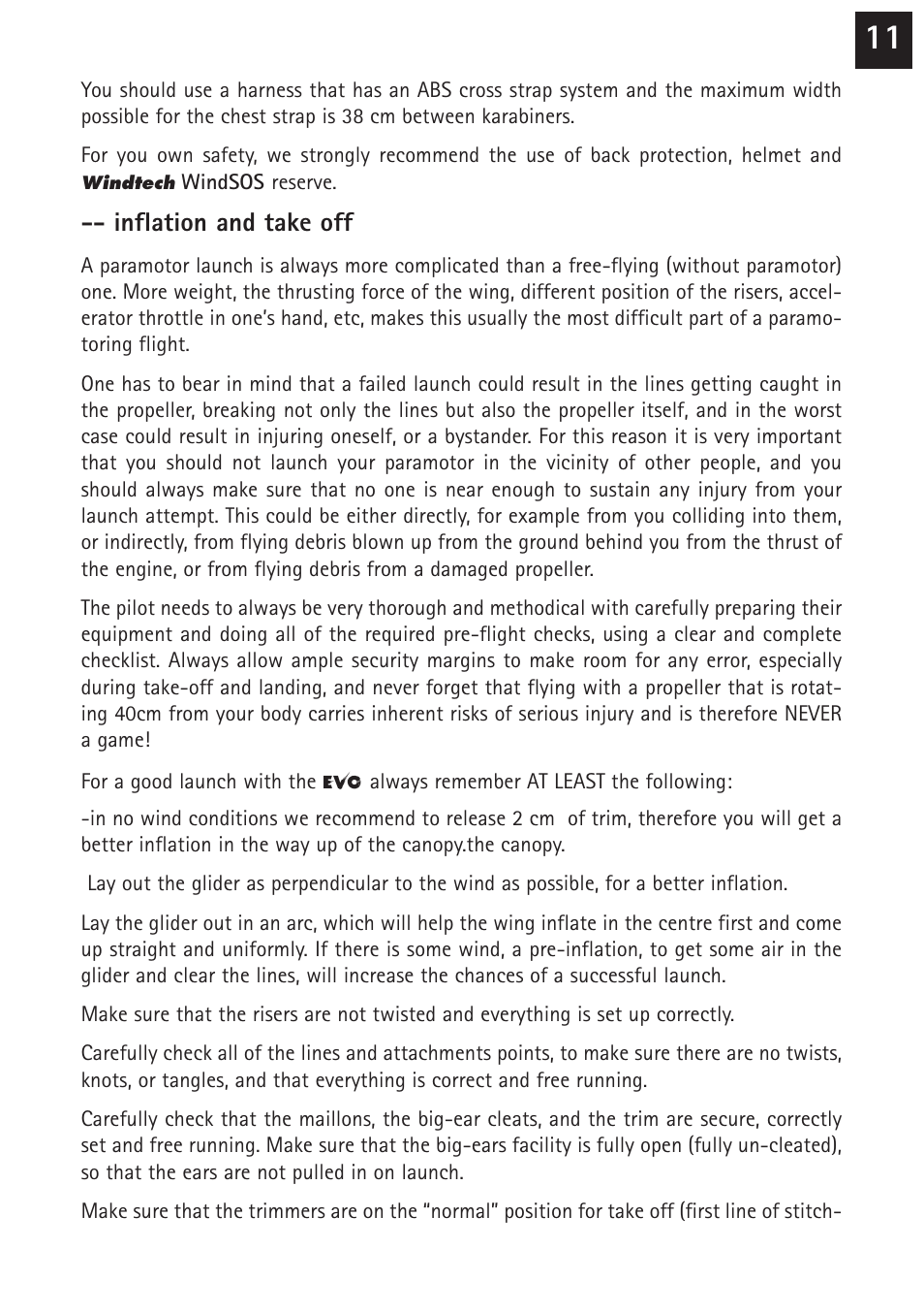 Inflation and take off | Windtech evo User Manual | Page 11 / 28