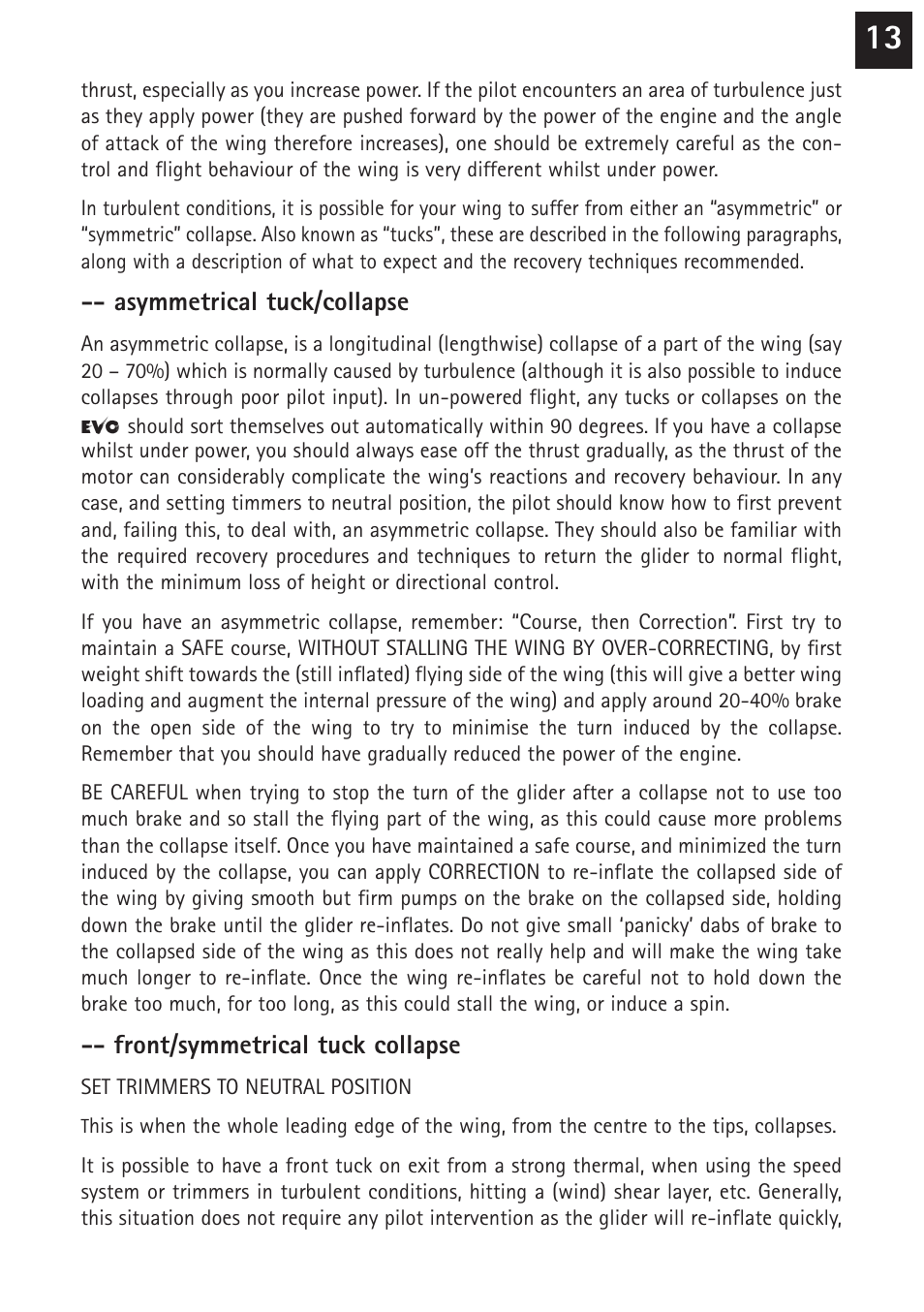 Asymmetrical tuck/collapse, Front/symmetrical tuck collapse | Windtech evo User Manual | Page 13 / 28