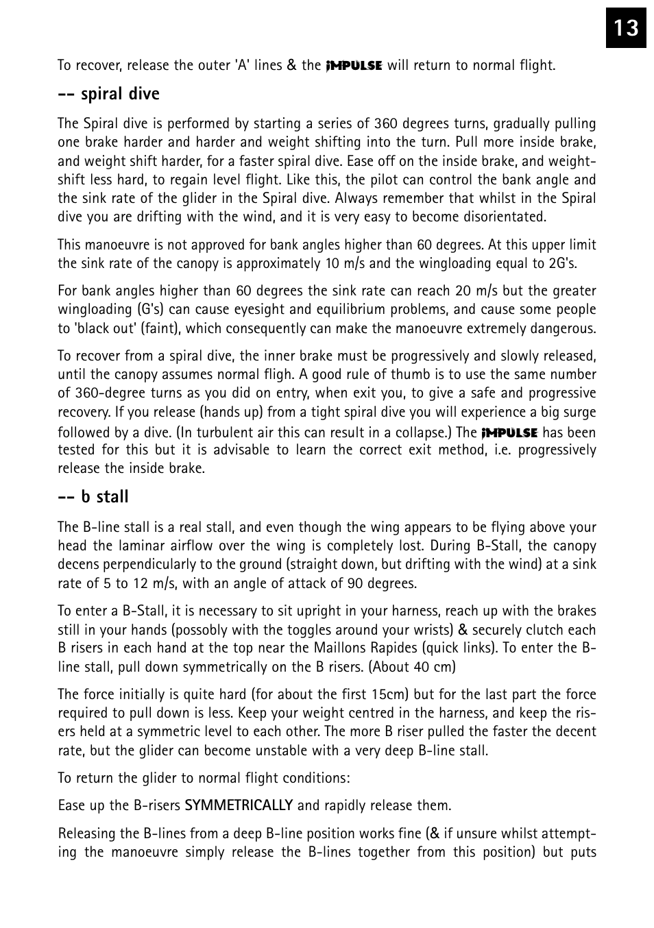 Spiral dive, B stall | Windtech impulse User Manual | Page 13 / 20