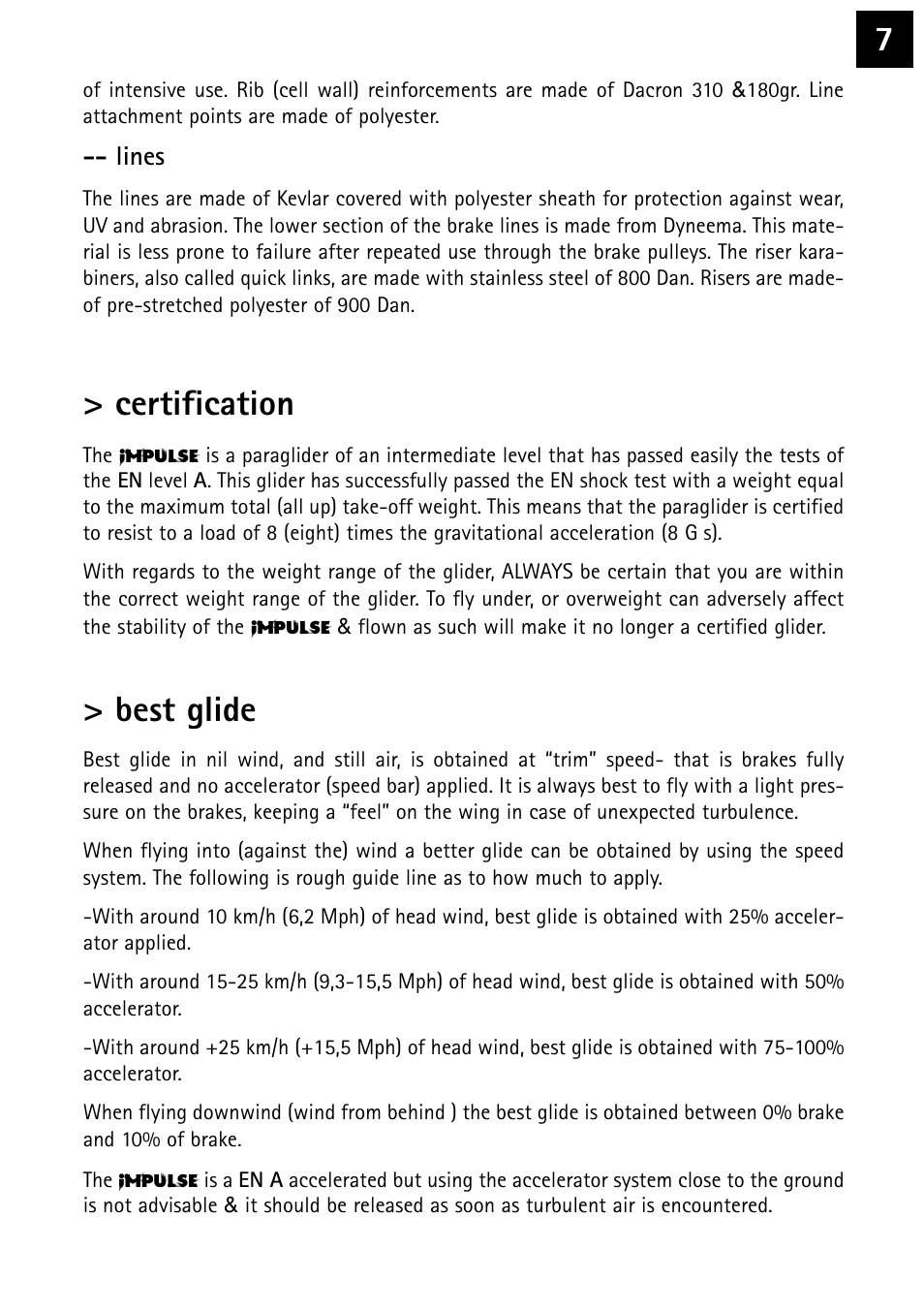 Certification, Best glide | Windtech impulse User Manual | Page 7 / 20