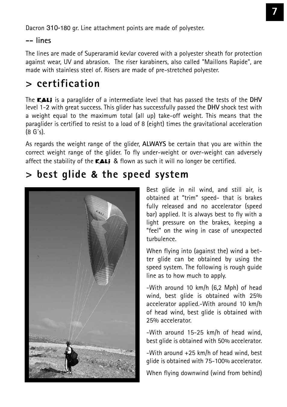 Certification, Best glide, The speed system | Windtech kali User Manual | Page 7 / 24