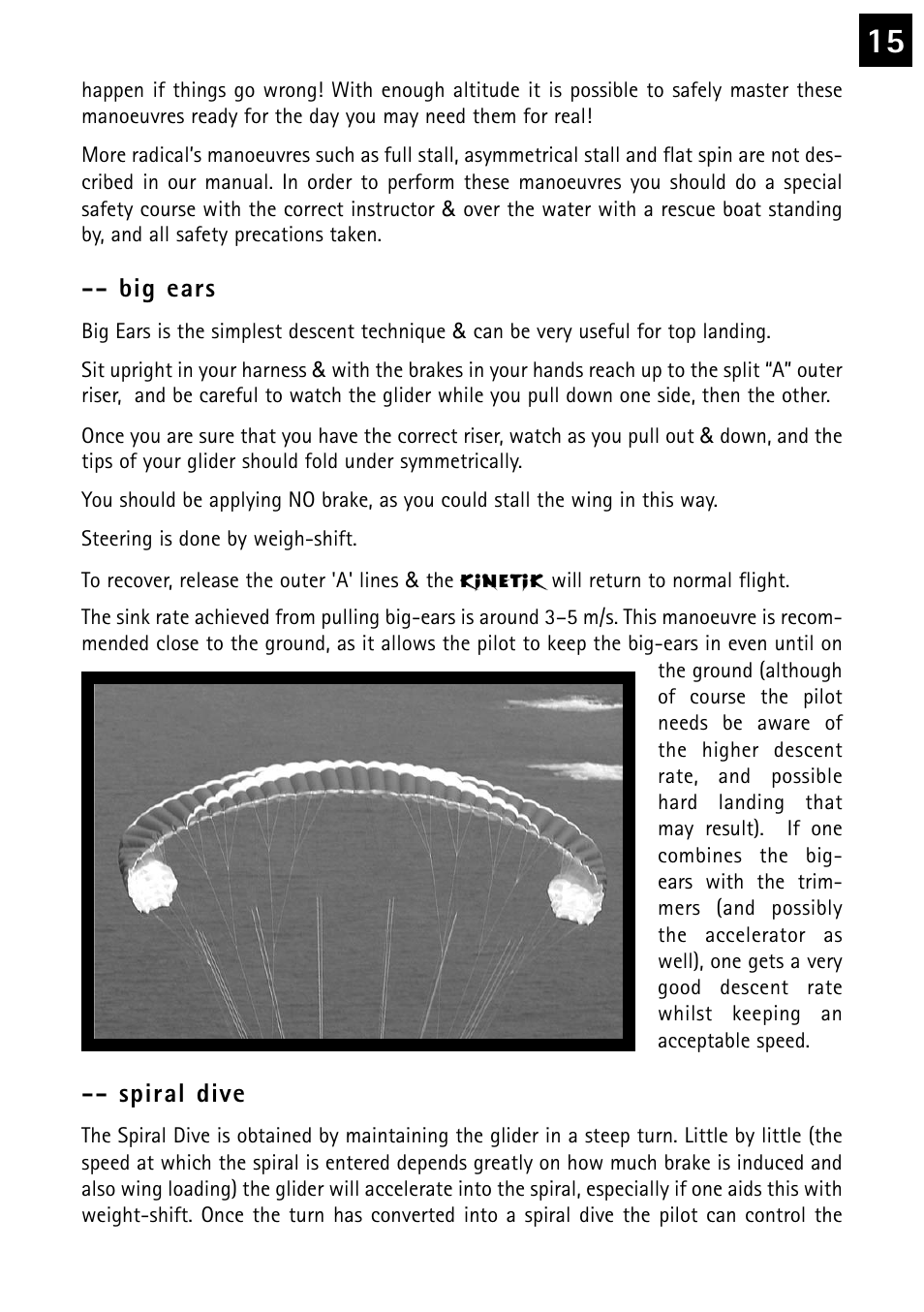 Big ears, Spiral dive | Windtech kinetik User Manual | Page 15 / 26