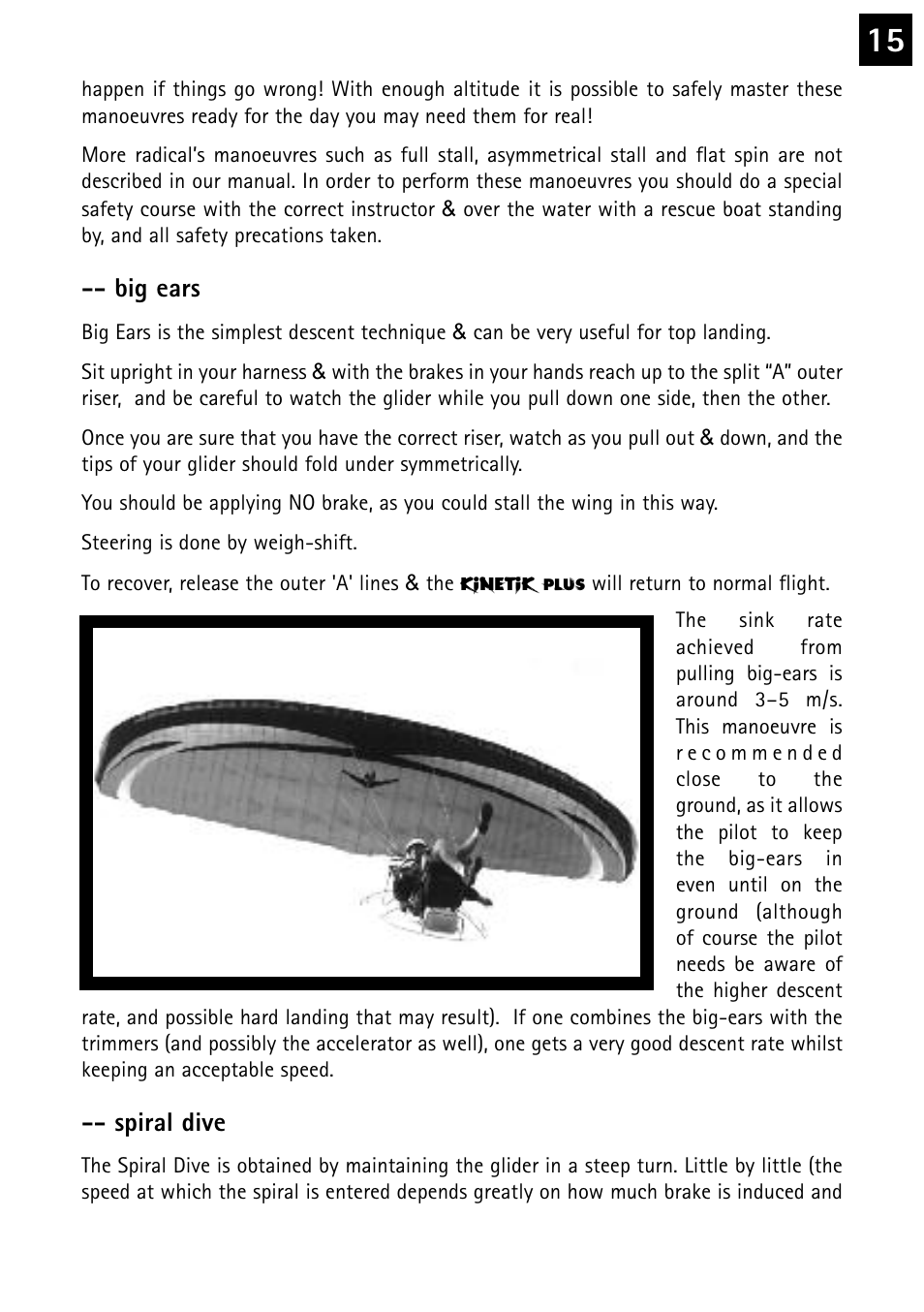 Big ears, Spiral dive | Windtech kinetik plus User Manual | Page 15 / 26