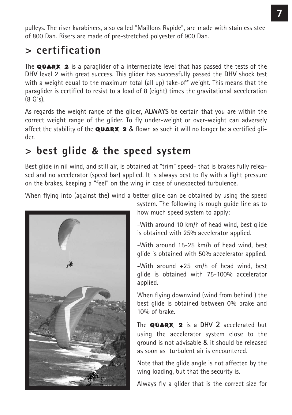 Certification, Best glide, The speed system | Windtech quarx2 User Manual | Page 7 / 24