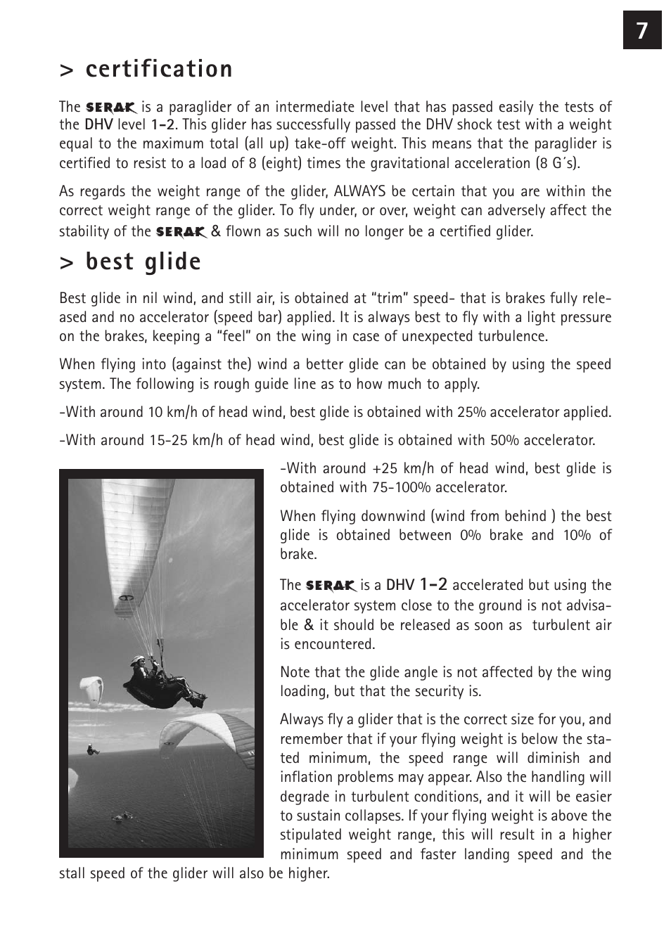 7> certification, Best glide | Windtech serak User Manual | Page 7 / 24