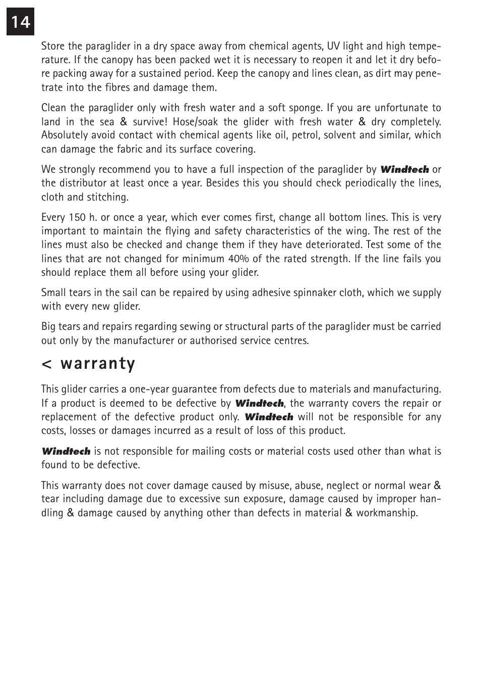 Warranty | Windtech syncro User Manual | Page 14 / 24