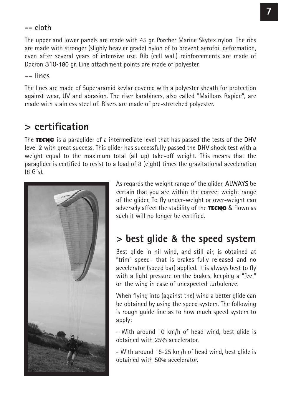 Certification, Best glide, The speed system | Windtech tecno User Manual | Page 7 / 24