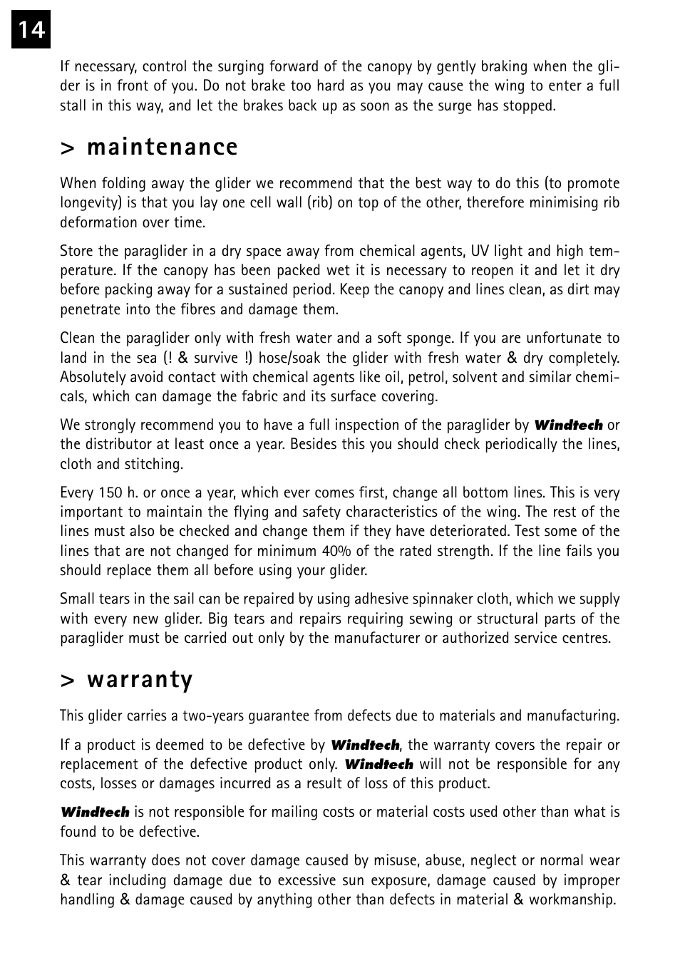 Maintenance, Warranty | Windtech tempus User Manual | Page 14 / 24