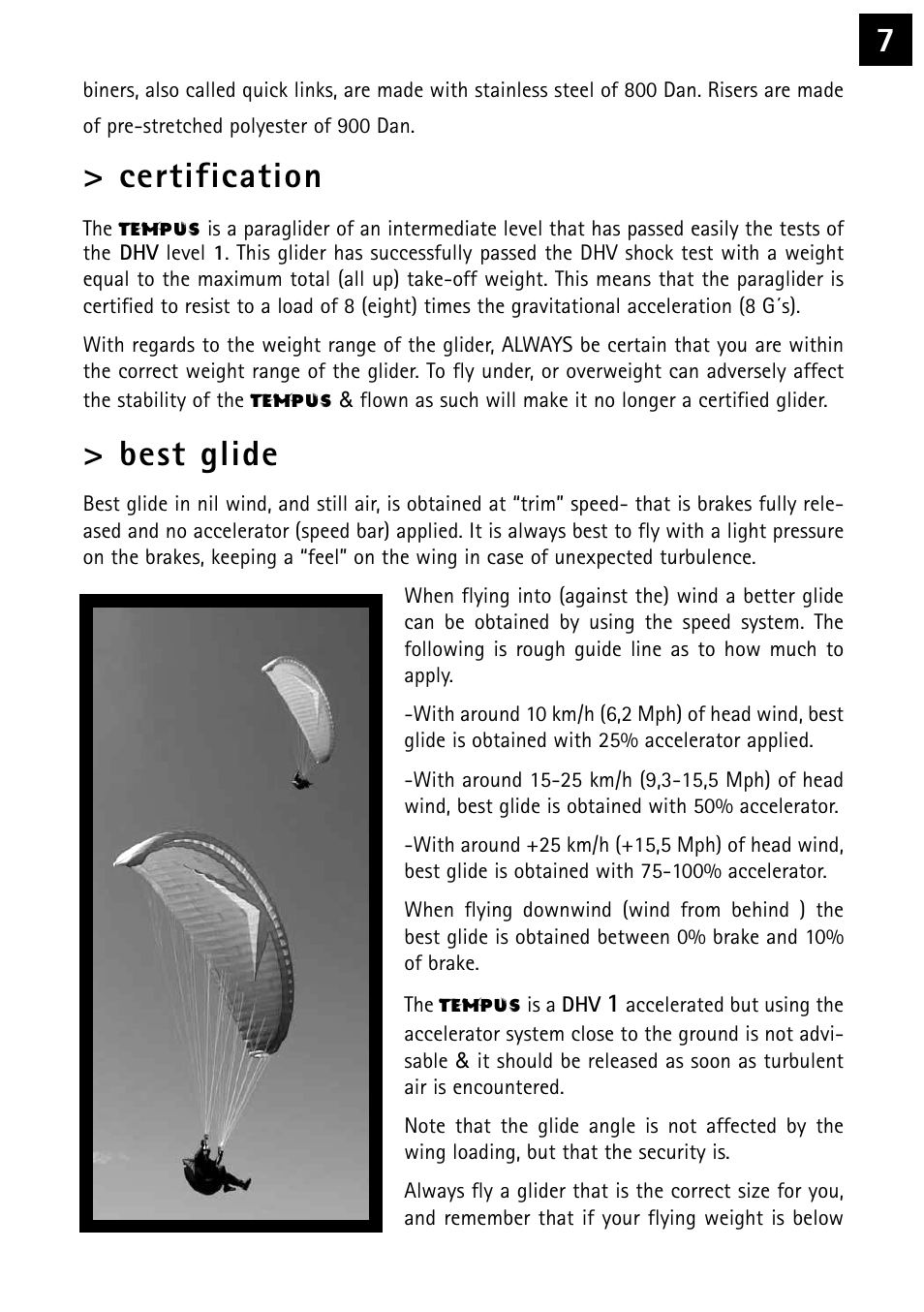 Certification, Best glide | Windtech tempus User Manual | Page 7 / 24