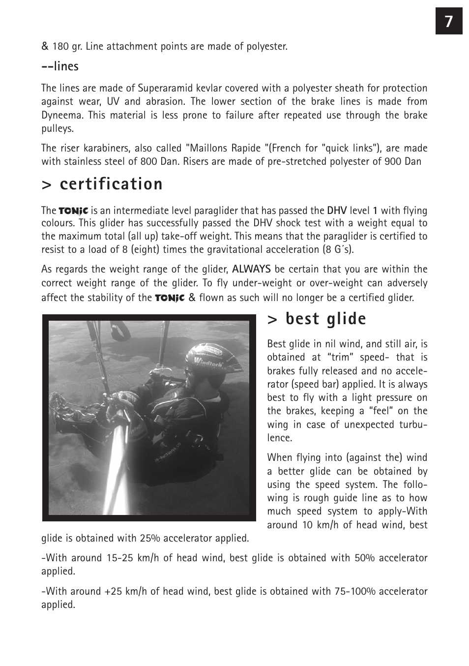 Certification, Best glide | Windtech tonic User Manual | Page 7 / 24