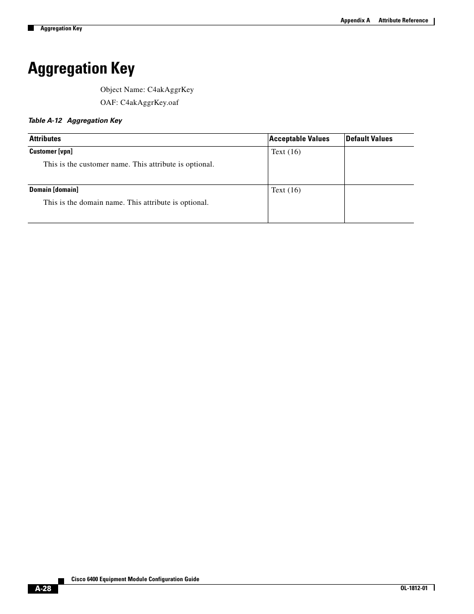 Aggregation key, Table a-12 | Cisco 6400 User Manual | Page 28 / 54