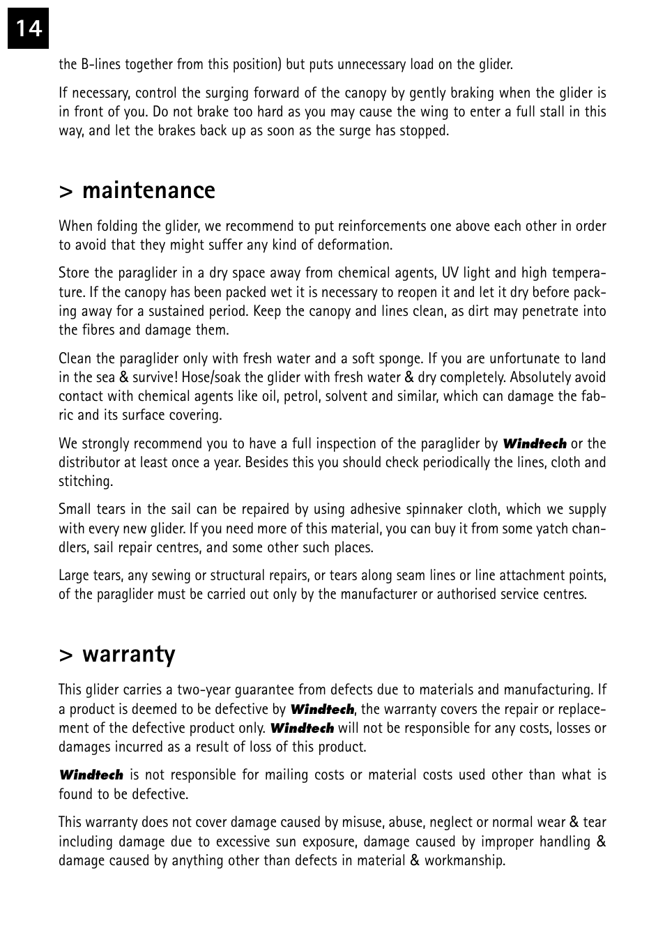 Maintenance, Warranty | Windtech zephyr-2 User Manual | Page 14 / 20