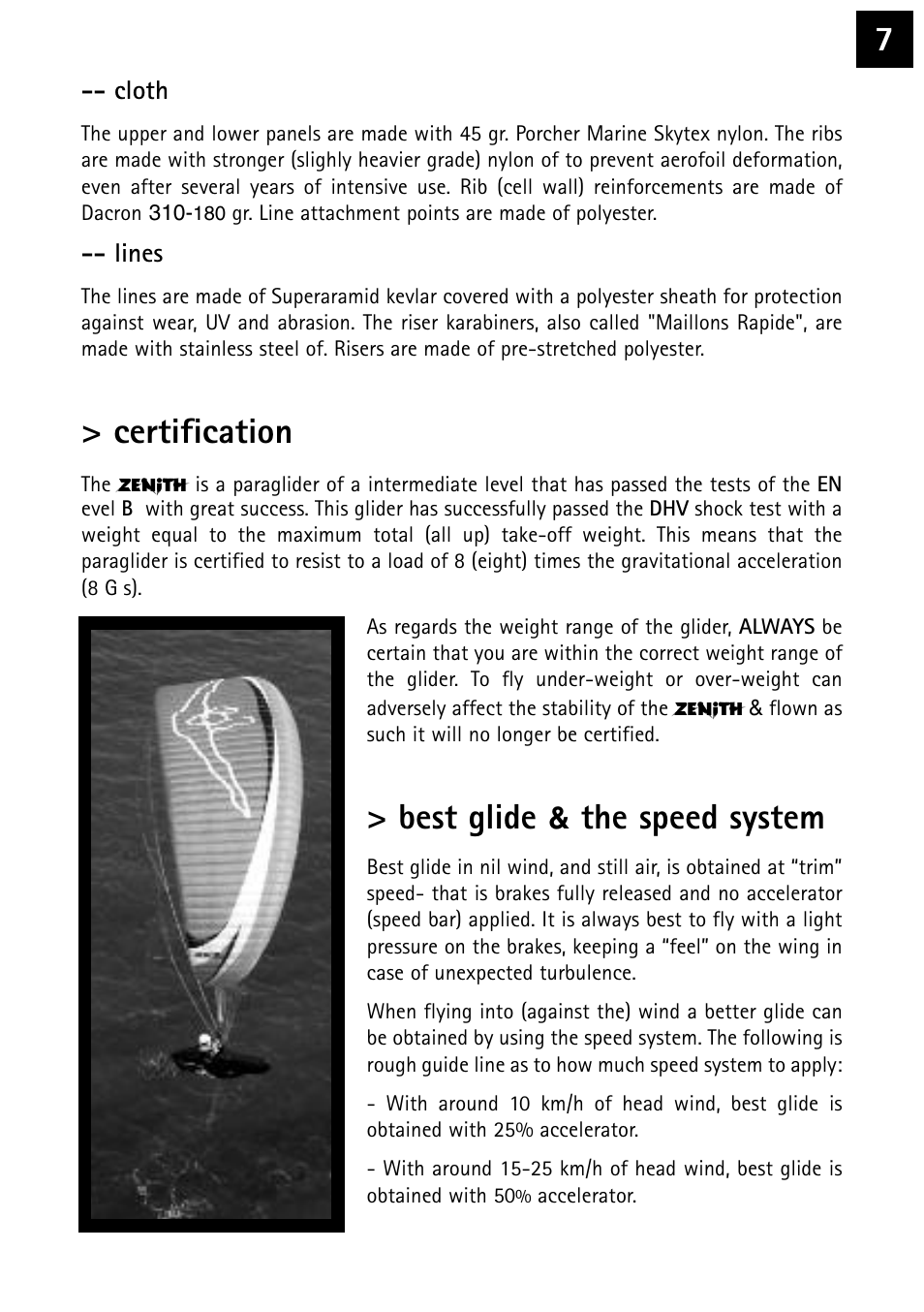 Certification, Best glide, The speed system | Windtech zephyr-2 User Manual | Page 7 / 20