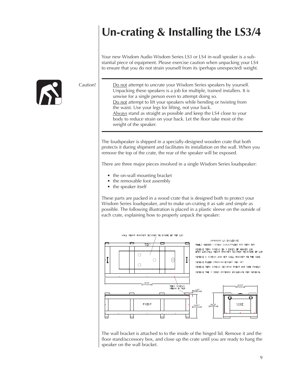 Un-crating & installing the ls3/4 | Wisdom Audio Wisdom Series LS3/4 User Manual | Page 9 / 26