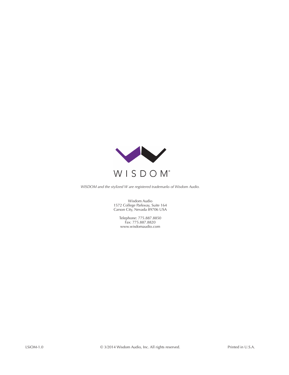 Wisdom Audio Wisdom Series LS3i User Manual | Page 26 / 26