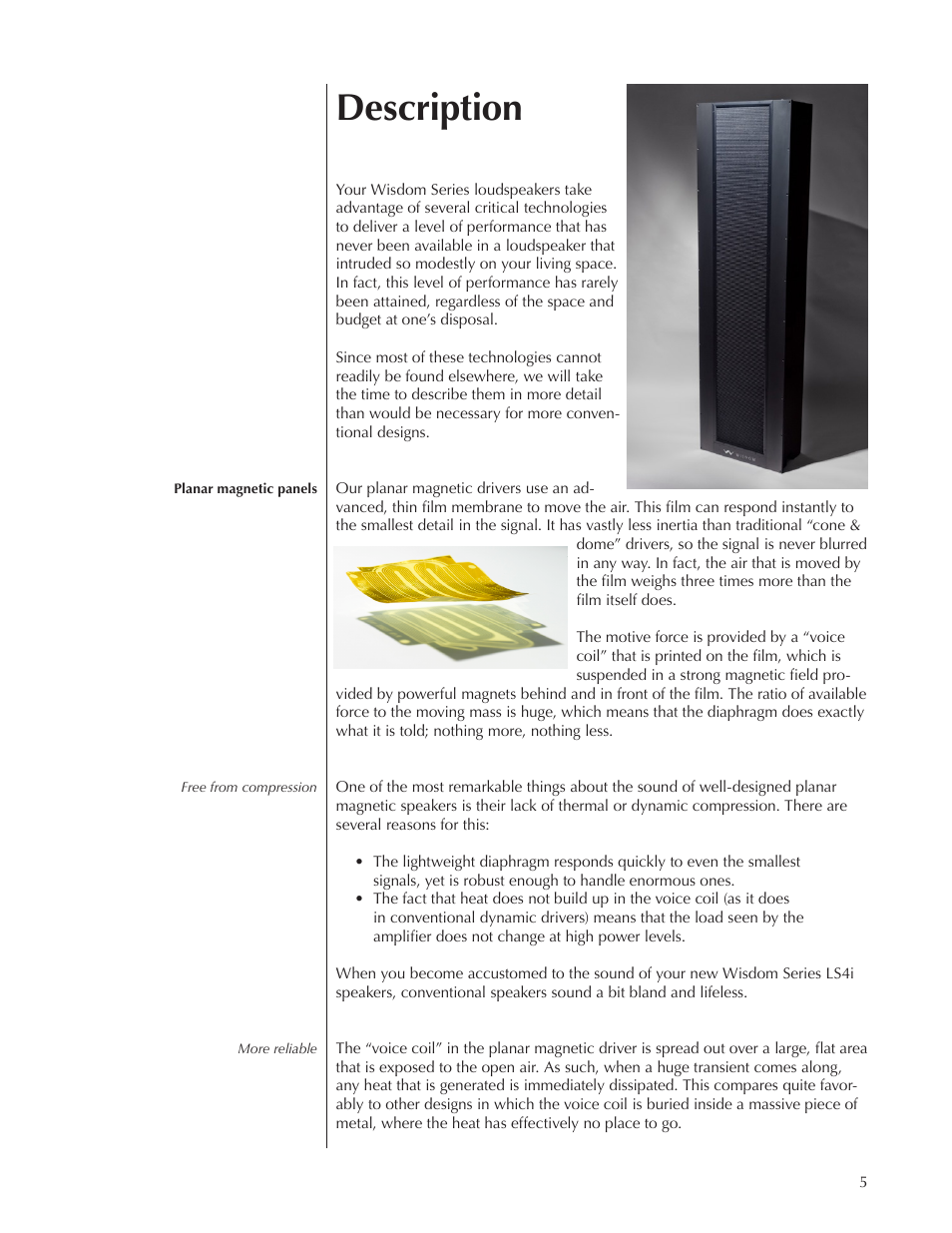 Description | Wisdom Audio Wisdom Series LS3i User Manual | Page 5 / 26