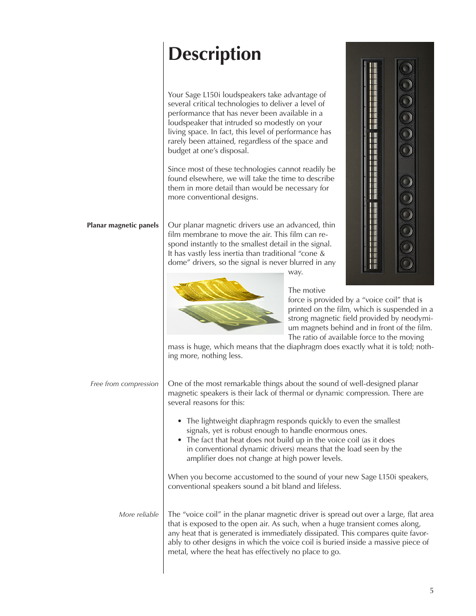 Description | Wisdom Audio Sage Series L150 User Manual | Page 5 / 28