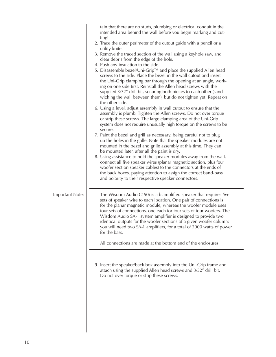 Wisdom Audio Sage Series C150 User Manual | Page 10 / 28