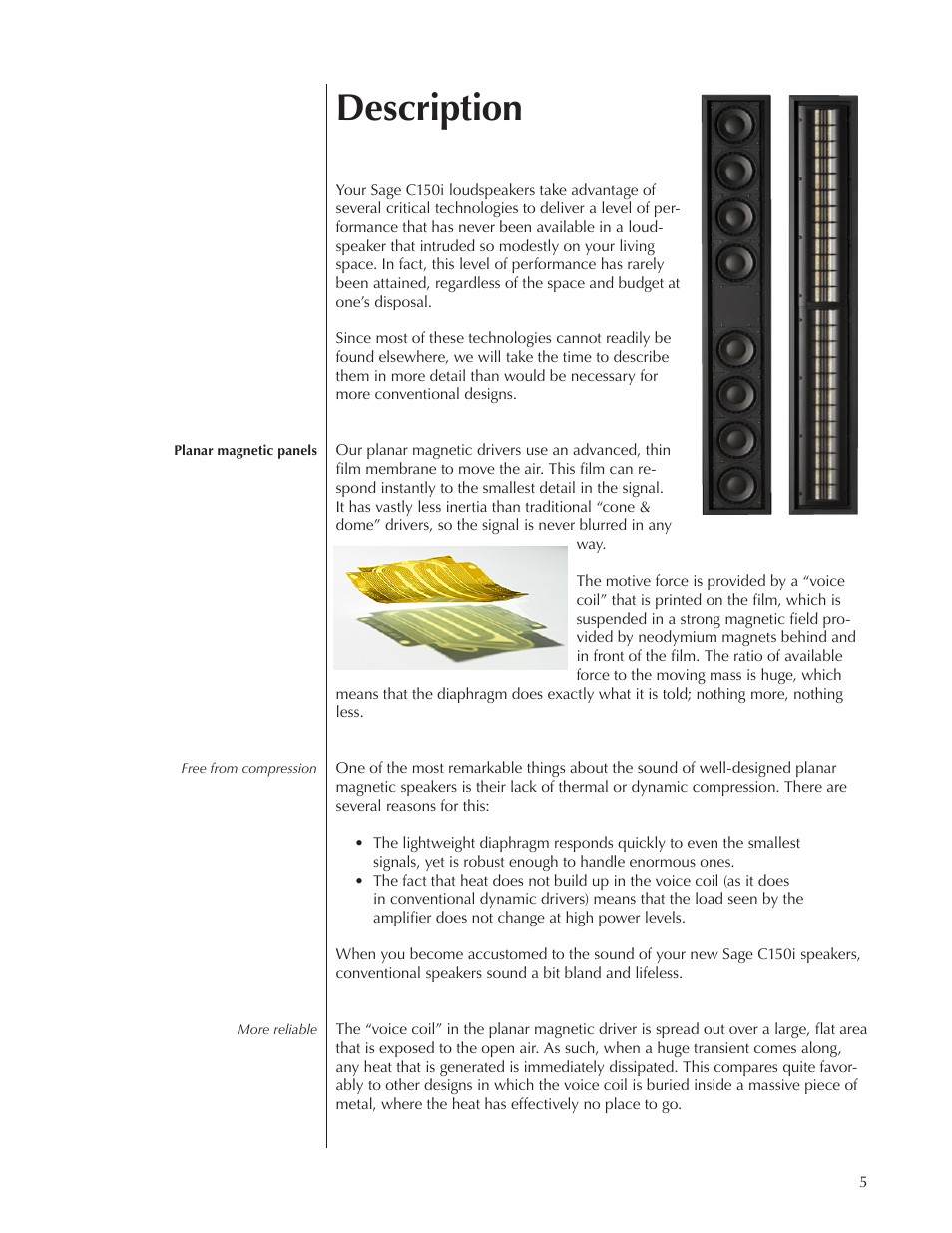 Description | Wisdom Audio Sage Series C150 User Manual | Page 5 / 28
