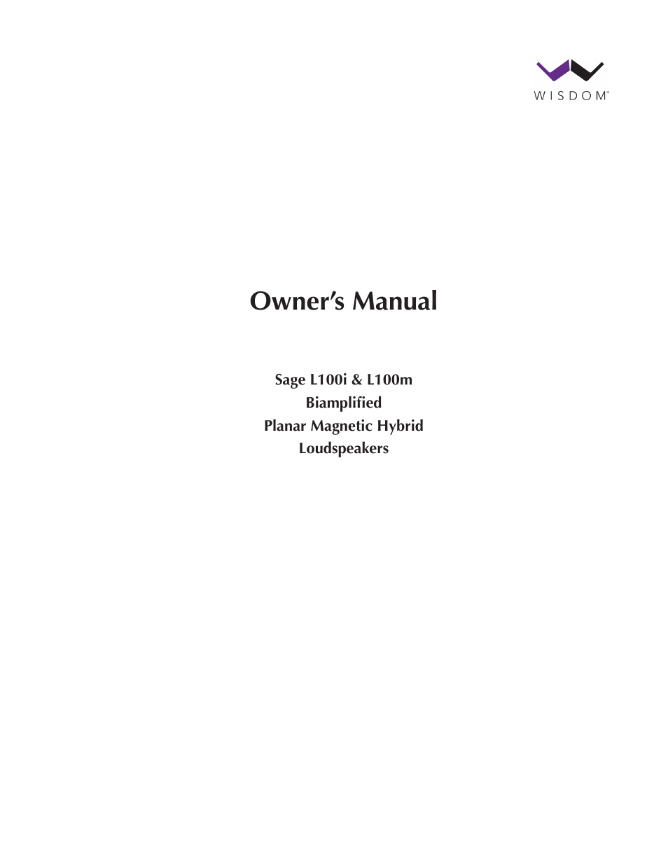 Wisdom Audio Sage Series L100 User Manual | 28 pages