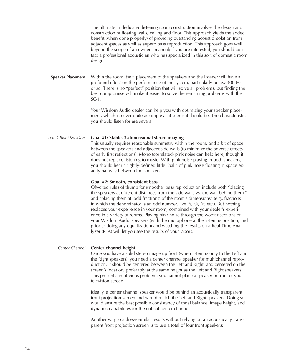 Wisdom Audio Sage Series L100 User Manual | Page 14 / 28