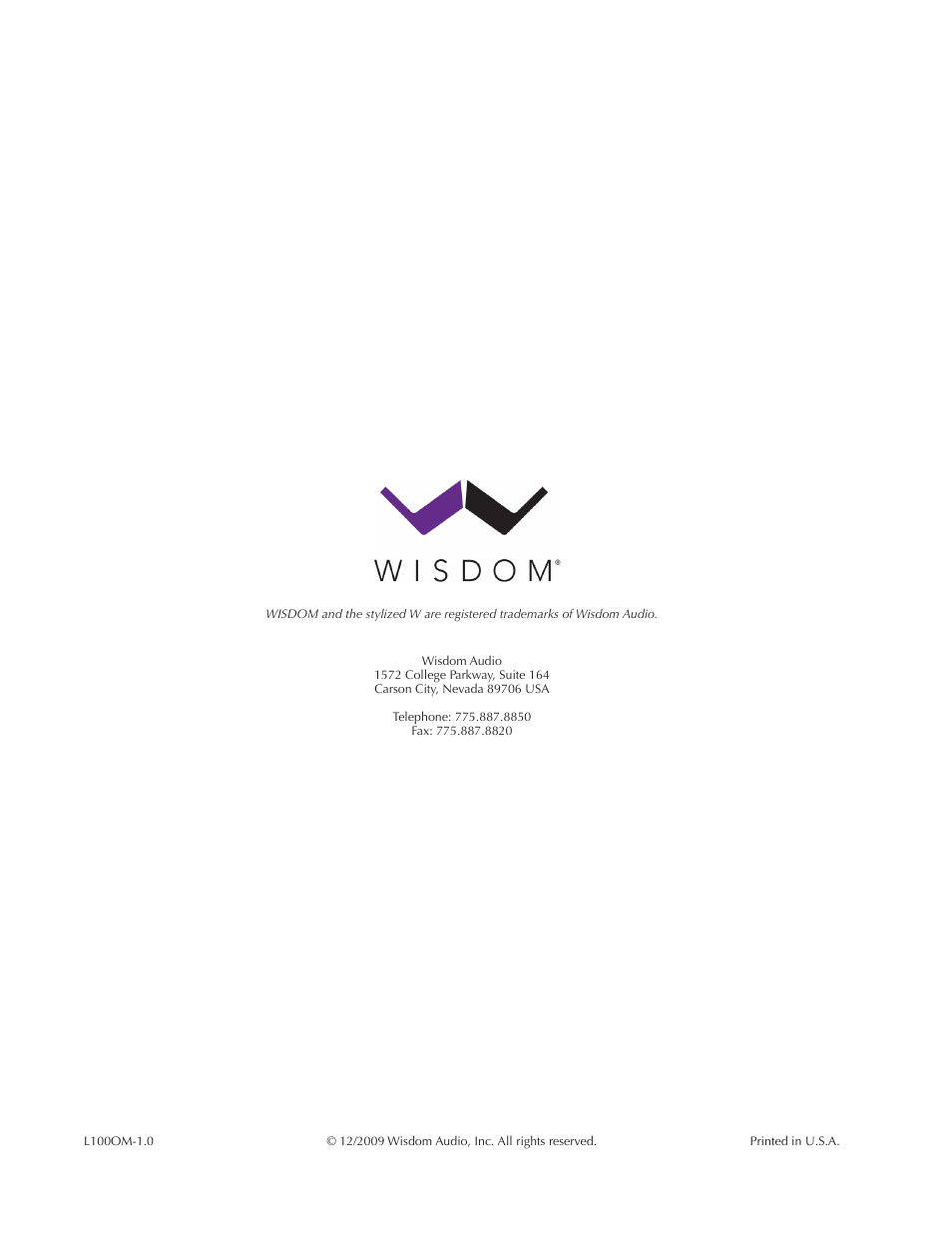Wisdom Audio Sage Series L100 User Manual | Page 28 / 28