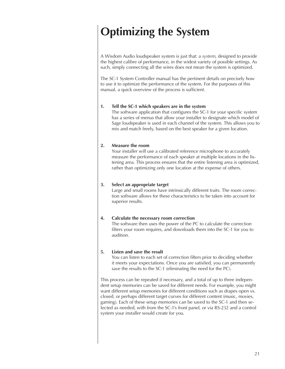Optimizing the system | Wisdom Audio Sage Series L75 User Manual | Page 21 / 30