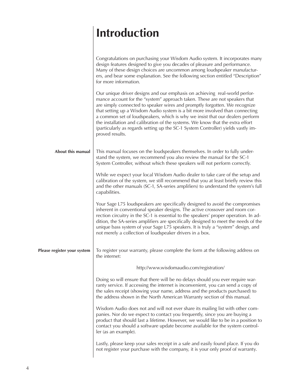 Introduction | Wisdom Audio Sage Series L75 User Manual | Page 4 / 30