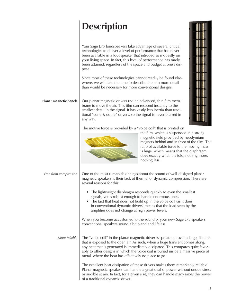 Description | Wisdom Audio Sage Series L75 User Manual | Page 5 / 30