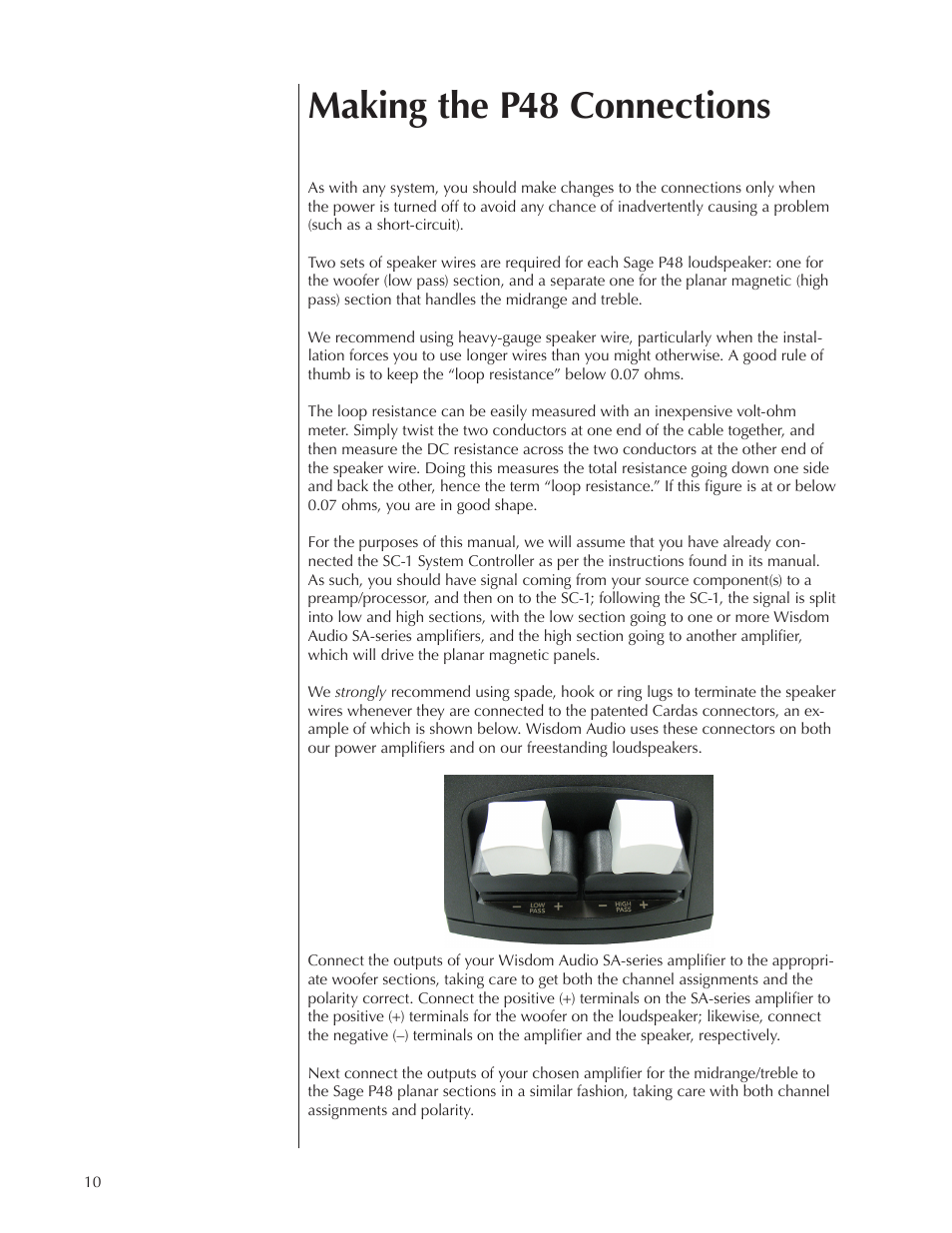 Making the p48 connections | Wisdom Audio Sage Series P38 User Manual | Page 10 / 30