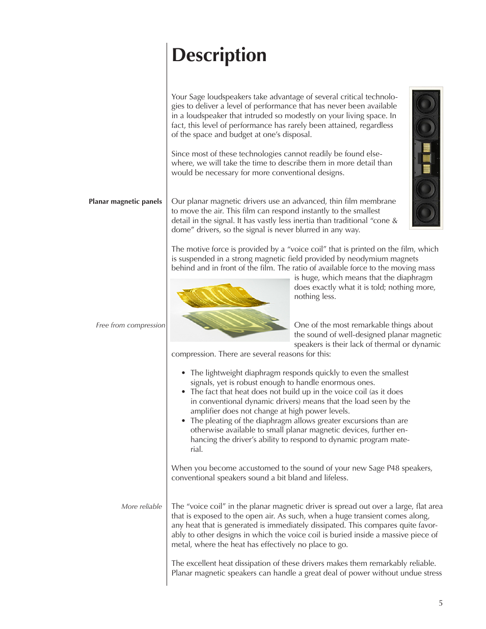 Description | Wisdom Audio Sage Series P38 User Manual | Page 5 / 30