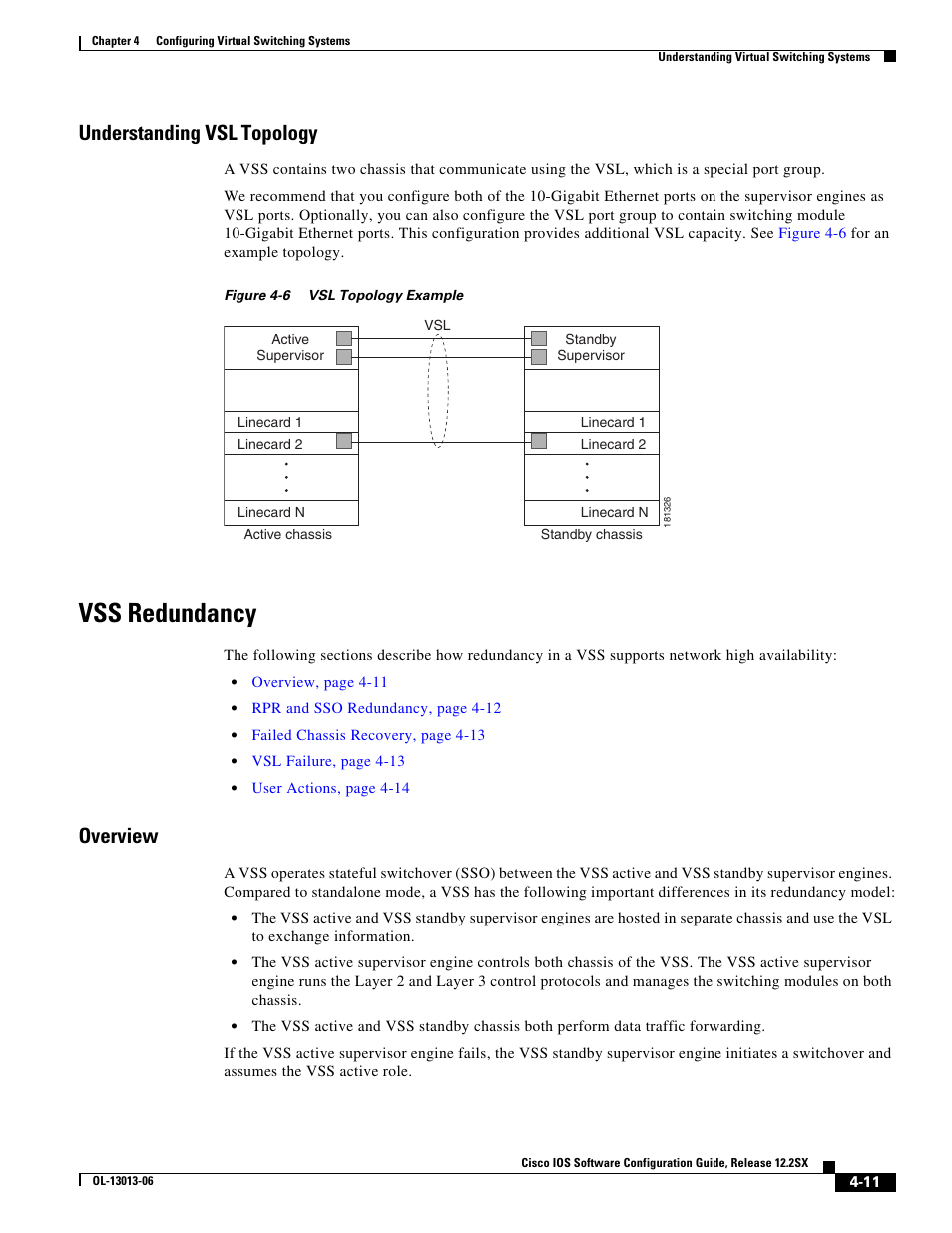 Understanding vsl topology, Vss redundancy, Overview | Figure 4-6, For t | Cisco 6500 User Manual | Page 11 / 72