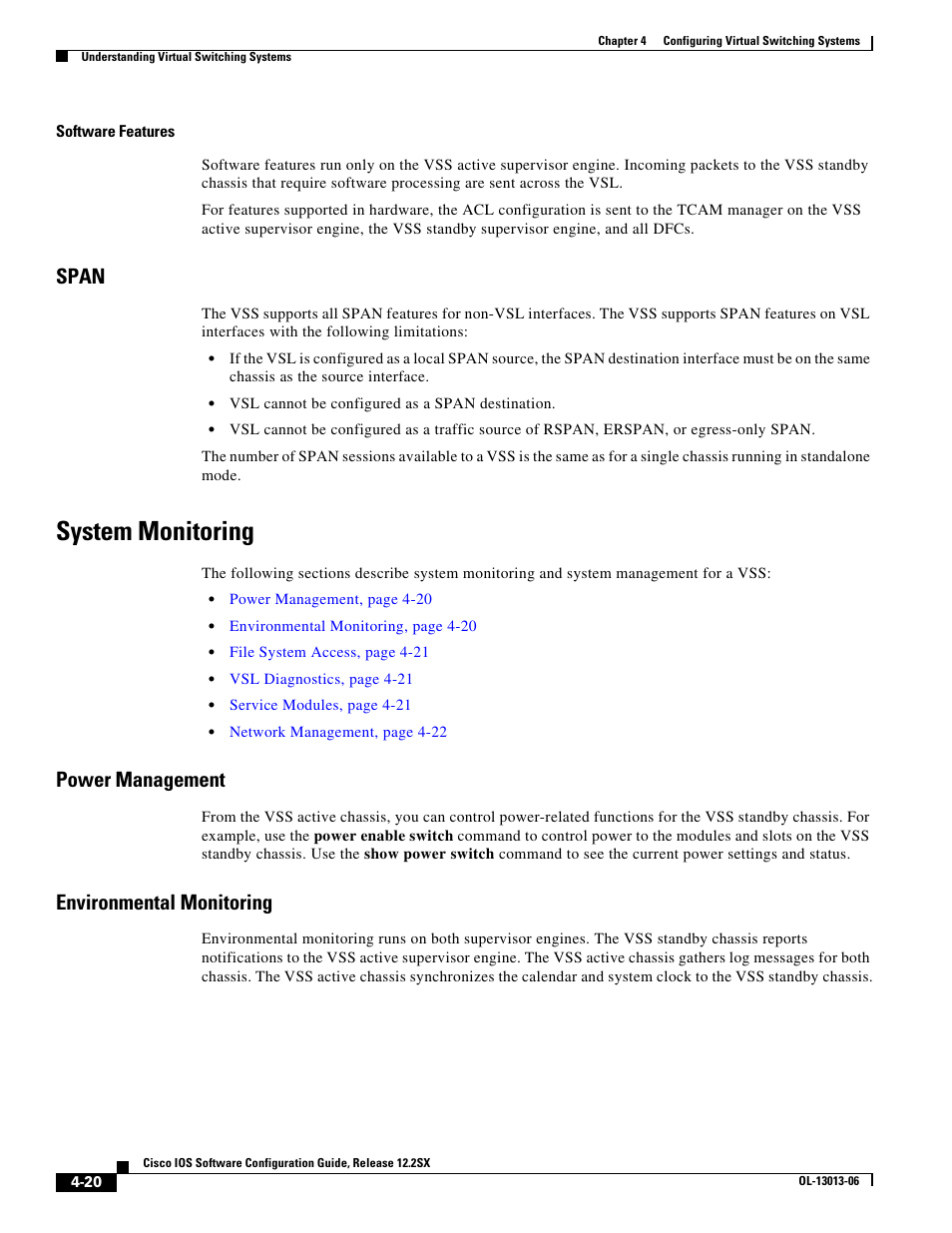 Span, System monitoring, Power management | Environmental monitoring | Cisco 6500 User Manual | Page 20 / 72